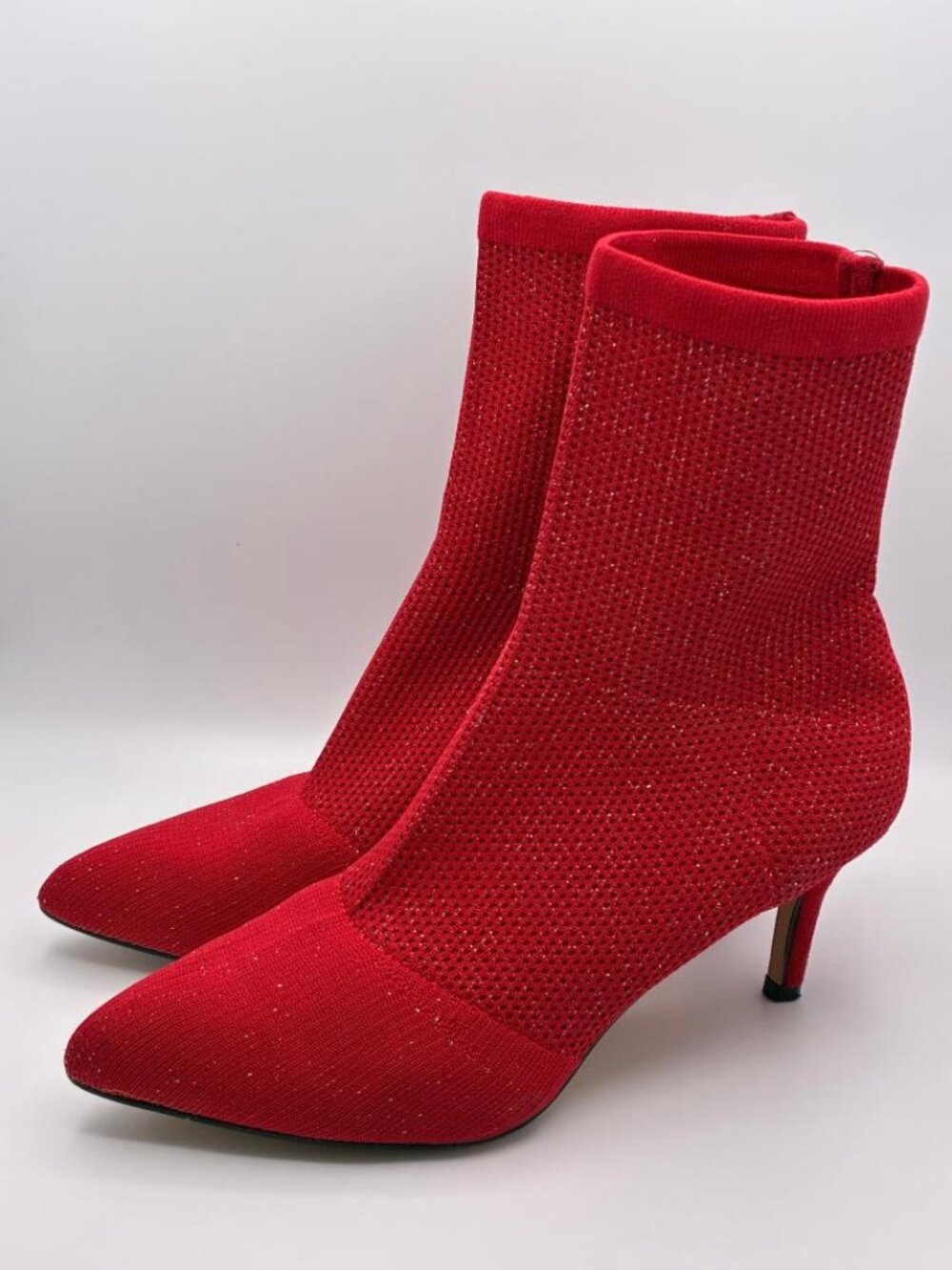 *VGC*Catherine Malandrino RED Tammy Pointed Toe Knit High Heel Booties Boots 8.5